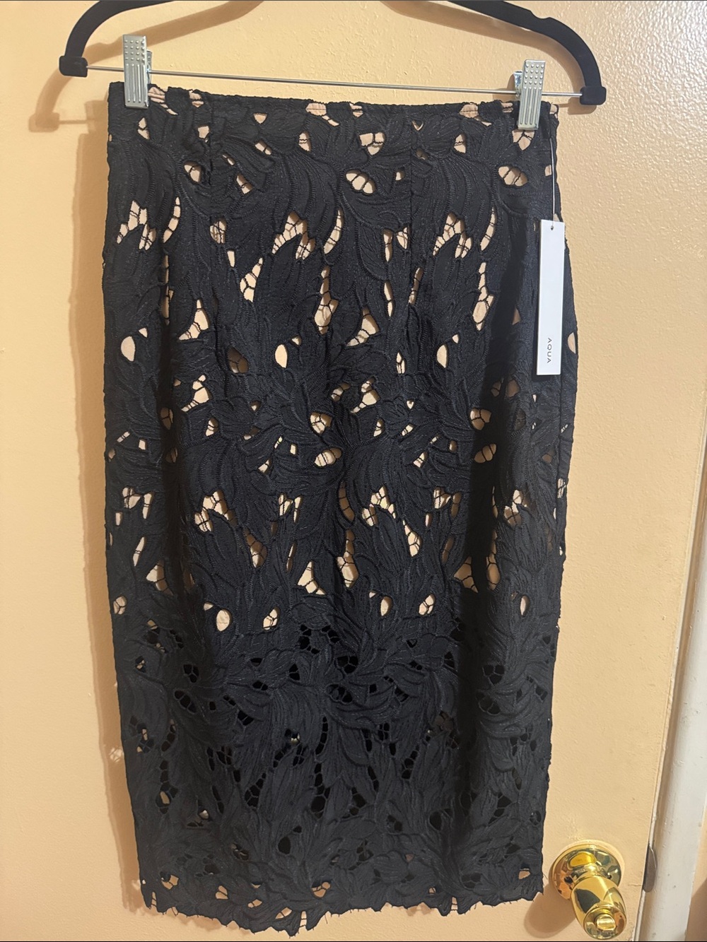 Aqua Black Floral Lace Midi Skirt